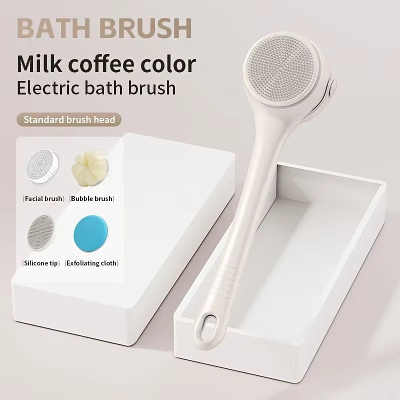 Hot Selling USB Electric Long Handle Silicone Bath Brush Electric Rotating Body Shower Cleaner Brush for Body with 4 Brush Heads