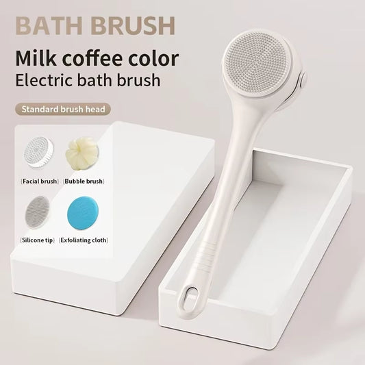 Hot Selling USB Electric Long Handle Silicone Bath Brush Electric Rotating Body Shower Cleaner Brush for Body with 4 Brush Heads