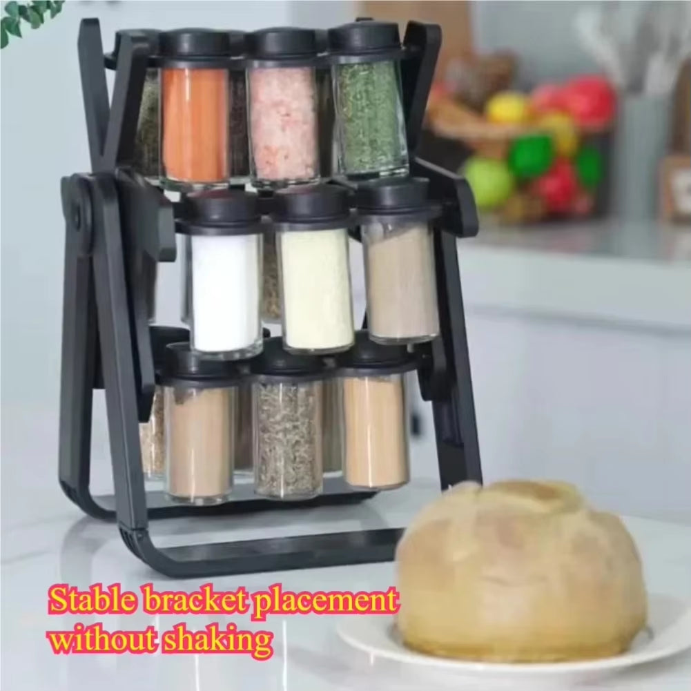 Household Rotating Storage Rack Rotating Glass Spice Rack Set Kitchen Storage Rack Spice Storage Rack Seasoning Storage Rack