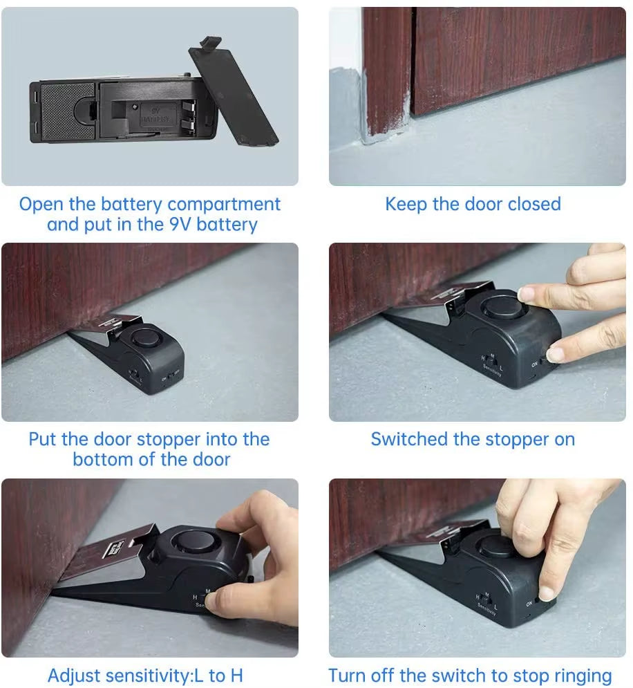 1Pc Door Stopper Alarm Portable 120Db Wedge Security Floor Door Stops Adjustable Sensitivity for Home Dormitory Traveling