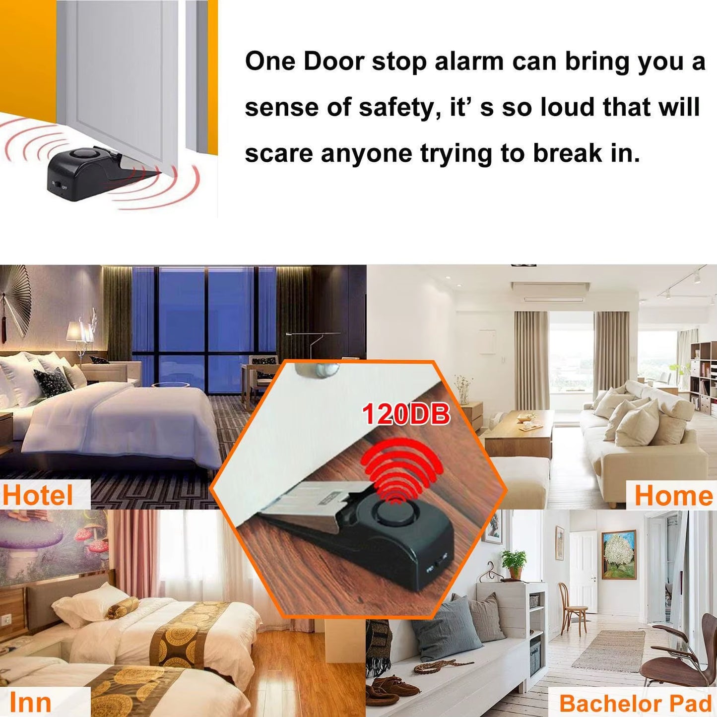 1Pc Door Stopper Alarm Portable 120Db Wedge Security Floor Door Stops Adjustable Sensitivity for Home Dormitory Traveling